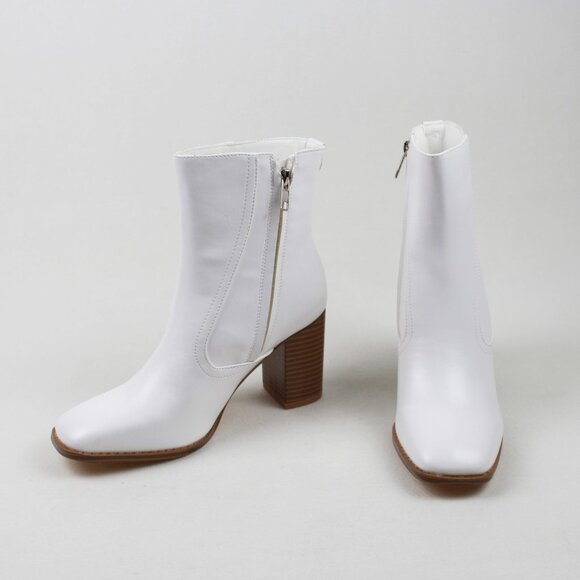 Faux Leather Square Toe Ankle Boots - Picture 1 of 15
